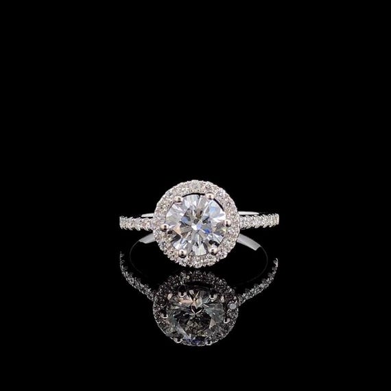 IGI Certified Lab Grown Diamond Halo Engagement Ring: 14K Solid