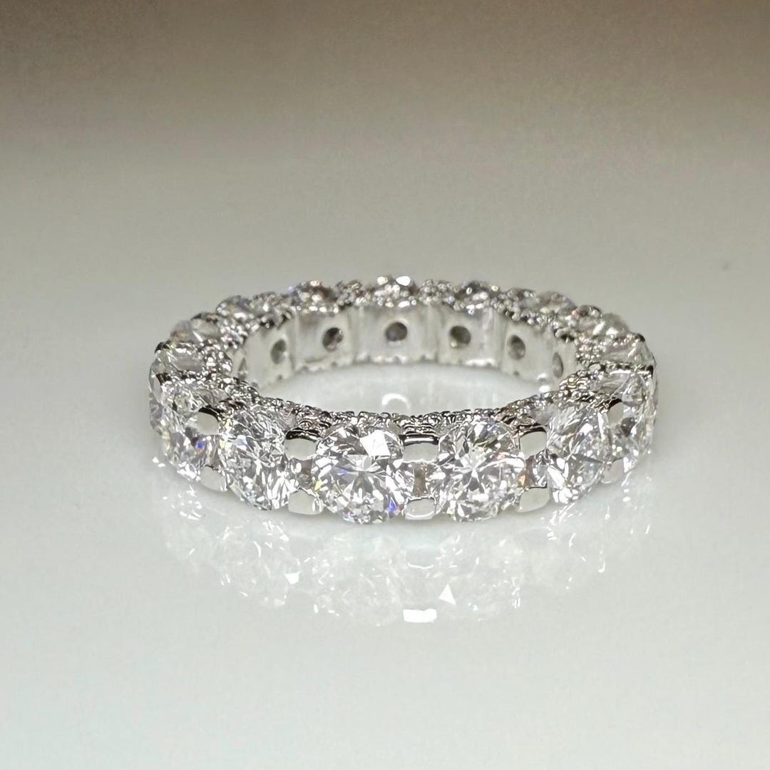 Lab Grown Diamond Eternity Band | 14K Solid Gold Halo Wedding Ring - Etsy