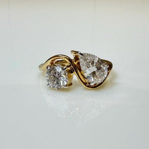 2.5CT Lab Grown Diamond Toi et Moi Ring | 14K Solid Gold | Pear & Round Cut IGI Certified Diamond | Unique Two Stone Engagement Ring