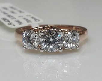 Three Stone Lab Grown Diamond Ring for Women | 14K Gold Engagement Ring | Elegant Lab Grown Diamond Three Stone Ring | Women Jewelry Gift