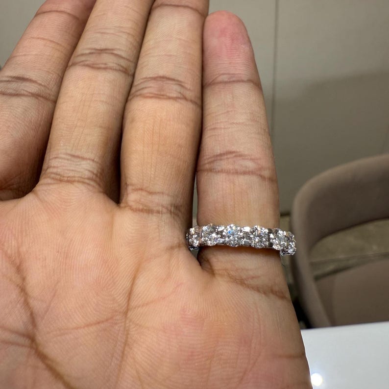 Lab Grown Diamond Eternity Band | 14K Solid Gold Halo Wedding Ring - Etsy