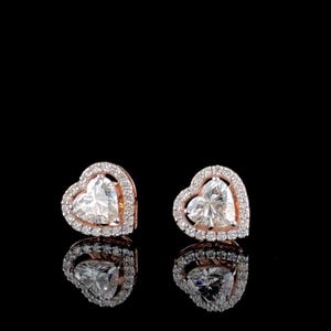 Heart Cut Lab Grown Diamond Stud Earrings | 2.40ctw IGI Certified Center Diamonds | Halo Screw Back Earrings 14K Gold | Pair Earrings