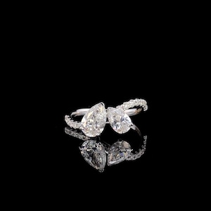 Lab Grown Diamond Toi et Moi Ring | 14K Gold Pear & Pear Cut Ring | SGL Certified Two Stone Engagement Ring | Unique Jewelry