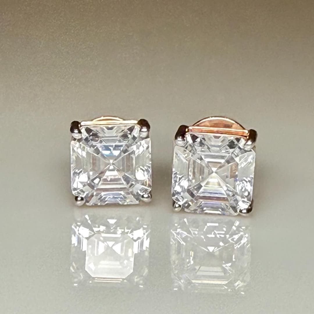 IGI Certified Lab Grown Diamond Stud Earrings | 14K Gold Asscher Cut - Etsy