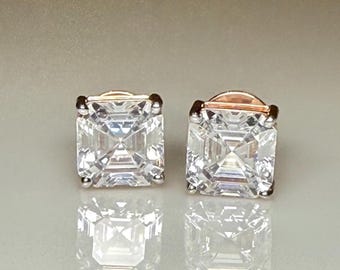 IGI Certified Lab Grown Diamond Stud Earrings | 14K Gold Asscher Cut