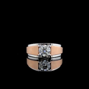 Mens Lab Grown Diamond Engagement Ring | 1CT IGI Certified D VVS2 Diamond | Two Tone 14K Solid Gold Ring Wedding Band for Him