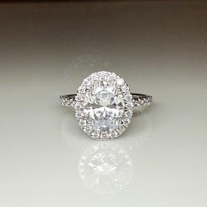 Oval Cut Lab Grown Diamond Engagement Ring 2.80CTW Halo 14K Solid Gold Pave Band Hidden Halo Bridal Ring | IGI Certified Center Diamond