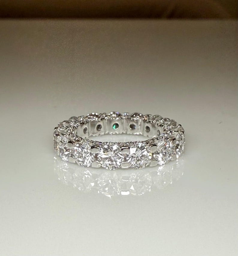 Lab Grown Diamond Eternity Band | 14K Solid Gold Halo Wedding Ring - Etsy