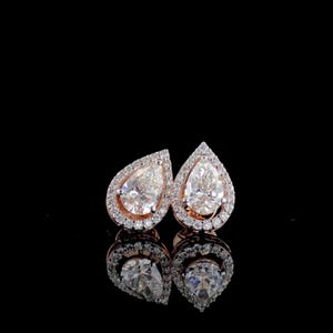 Pear Cut Lab Grown Diamond Stud Earrings | 2.40ctw IGI Certified Center Diamonds | Halo Screw Back Earrings 14K Gold | Pair Earrings