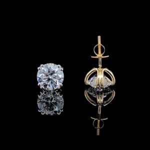 Lab Grown Diamond Stud Earrings | IGI Certified Diamonds | 14K Gold Earrings | Round Cut Solitaire Earrings | Wedding Jewelry for Women