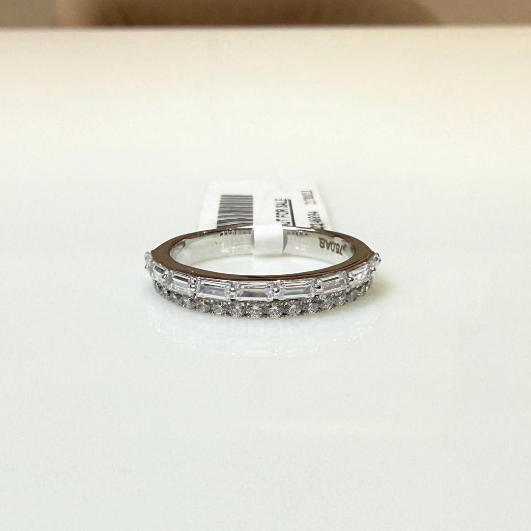 Lab Grown Diamond Wedding Band: 14K Gold Baguette & Round Half Eternity ...