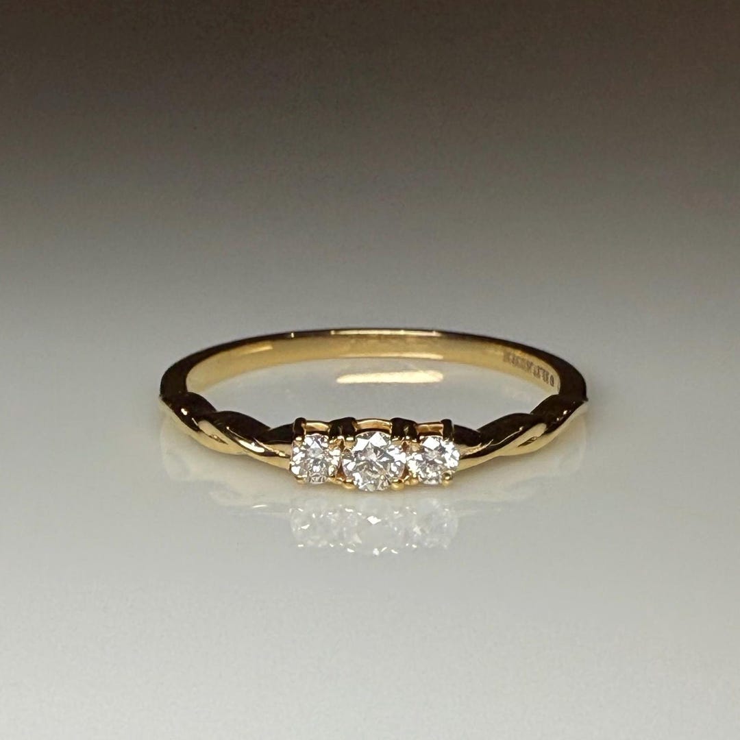 Lab Grown Diamond 14K Gold Three Stone Ring | Dainty Promise Ring - Etsy