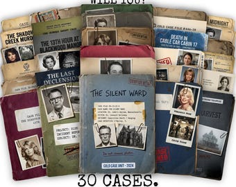 Ultimatives 30-in-1-Paket für ungelöste Fälle | Über 1.000 Beweisseiten | Krimispiele | Druckbare forensische Detektivakten | Sofort-Download