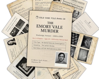 Juego de casos sin resolver / El asesinato de Emory Vale / Misterio de asesinato imprimible / Kit de pruebas para detectives / Juego para una cita romántica (descarga digital)