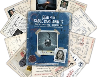 Asesinato sin resolver en una estación de esquí / Juego de casos sin resolver / Expediente de detective de los años 90 / Kit de pruebas realista / Cita romántica para parejas (Descarga digital)