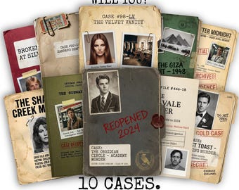 Pacchetto definitivo di 10 casi irrisolti / Gioco di mistero forense sui casi irrisolti / Detective di cronaca nera / Mistero di omicidio realistico / 10 casi
