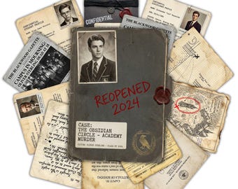 Juego de misterio y asesinatos de estilo Dark Academia / Idea de regalo para una cita romántica / Caso sin resolver / Juego para una cita romántica / Kit de detective / El círculo de obsidiana