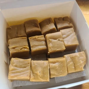 Home made soft vanilla fudge. 24 pieces. Approx 300g in gift box, ribbon and gift tag image 1