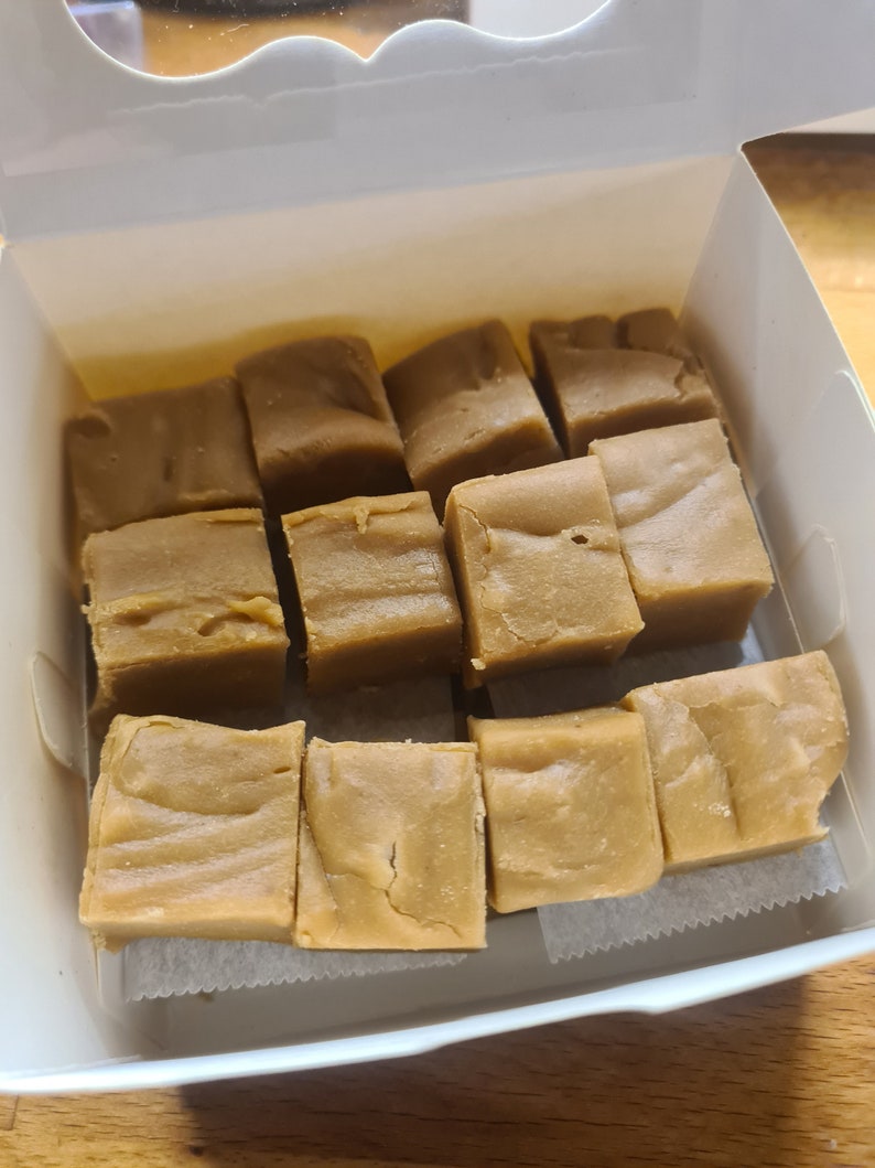 Home made soft vanilla fudge. 24 pieces. Approx 300g in gift box, ribbon and gift tag image 1