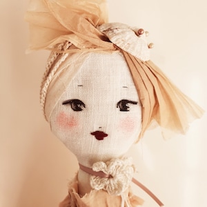 Handmade Linen Cloth Doll: Vintage Style, Crochet Hair, 50cm