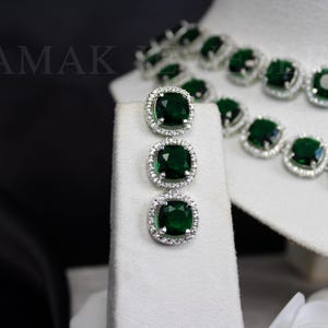 Emerald Green American Diamond Necklace and Earrings Set - VIENNA Collection