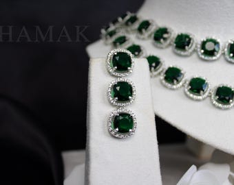 Emerald Green American Diamond Necklace and Earrings Set - VIENNA Collection