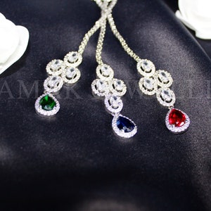 American Diamond Maang Tikka: Ruby Red, Sapphire Blue, Emerald Green