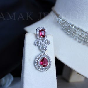 Silver Plated Ruby Red CZ Jewelry Set: 'ZOYA' Collection