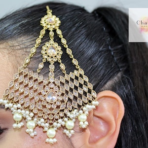 Kundan Jhumar Passa nuptiale : coiffe indienne en or champagne