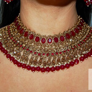 Exclusive Royal Bridal Indian Jewellery - Red Necklace, Maang Tikka and Jhumka Earrings Set, &#39;MAUSAM&#39; Collection