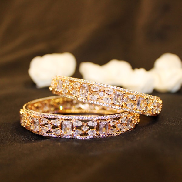 Exclusive Rose Gold American Diamond pair of bangles  - Premium Jewellery of 2 bangles 'SONAM' collection