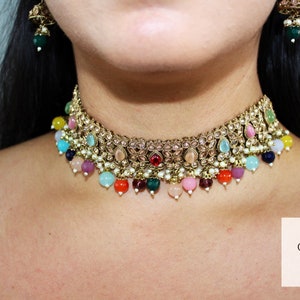 Royal Bridal Indian Jewellery - Rainbow Necklace, Maang Tikka and Jhumka Earrings Set, &#39;SITA&#39; Collection