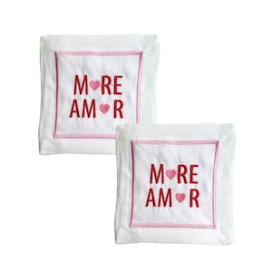Minimalistic Custom Fabric Towel Set, Linen Cloth, More Amor Cocktail Napkin, Bespoke Embroidery, cocktails, Wedding Gift