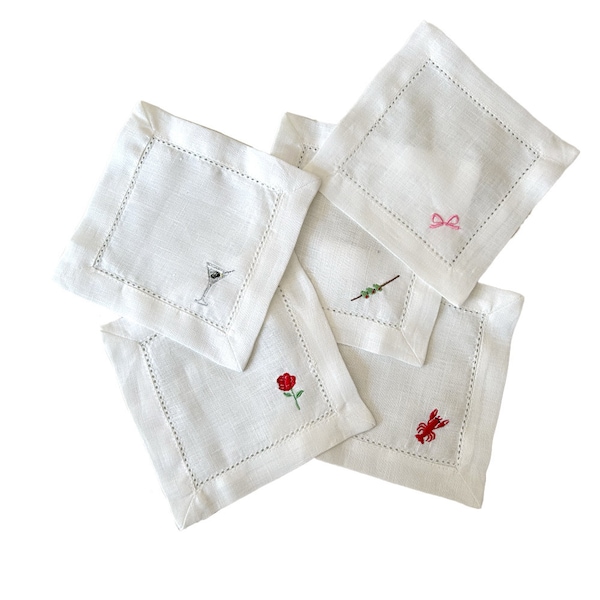 Embroidered Reusable Cocktail Napkin Set, Personalised Cloth Towels, Choose Your Design Cloth, Bridal Shower Decor, Monogram Napkins