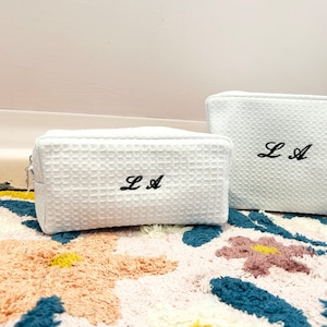 Personalised Small Quilted Monogramed Cosmetic Bag, Initial Name Makeup Pouch, Embroidery, Travel Case, Bridal Shower Gift, Mothers Day image 2