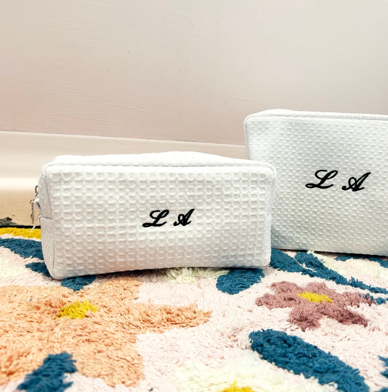 Personalised Small Quilted Monogramed Cosmetic Bag, Initial Name Makeup Pouch, Embroidery, Travel Case, Bridal Shower Gift, Mothers Day image 2