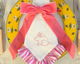 Easter Linen Napkin Set, Bunny Theme Cloth, Reusable Table Linens, Custom Gift, Embroidered Towel, Passover Christening Party Decorations