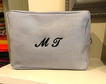 Quilted Monogram Makeup Bag, Embroidered Bridesmaid Gift, Initial Name Travel Pouch, Personalized Toiletry Bag, Birthday Gift for Him