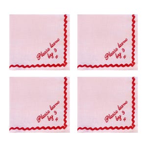 Embroidered Housewarming Linen Napkin Gift x2, Custom Fabric Towel, Please Leave By 9 Party Decorations, Dinner Party Setting, Ric Rac Trim