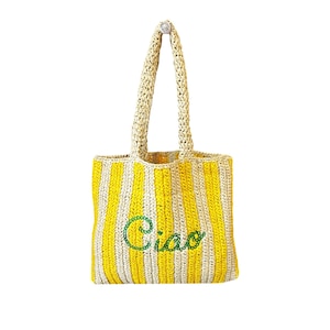 Ciao gepersonaliseerde strandtas stro, gestreepte reistas zomer, draagtas geborduurd monogram, zomerhuwelijkscadeau, Moederdag
