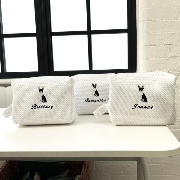 Bolsa de maquillaje con monograma de PERRO, bolsa de cosméticos personalizada con nombre de perro, bolsa de viaje para amantes de los CACHORROS, regalo para niña, fin de semana