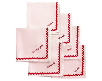Servilletas de cena personalizadas, juego de servilletas de lino rosa y rojo, servilleta bordada con monograma, decoración para cenas de boda, regalo de inauguración de la casa.