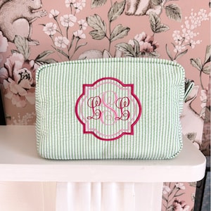 Striped Monogram Makeup Bag, Personalized Gift For Her, Vintage Handmade Wash bag, Cosmetic Travel Pouch, Bridal Shower Favor, Mothers Day