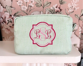 Striped Monogram Makeup Bag, Personalized Gift For Her, Vintage Handmade Wash bag, Cosmetic Travel Pouch, Bridal Shower Favor, Mothers Day