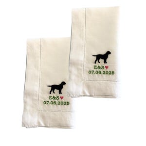 Personalisierte Labrador Dinner Party Servietten, Set wiederverwendbare Leinentuch, Labrador Hund Housewarming Geschenk, Valentinstag, gestickte Hunde