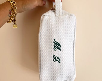 Personalised Small Quilted Monogramed Cosmetic Bag, Initial Name Makeup Pouch, Embroidery, Travel Case, Bridal Shower Gift, Mothers Day