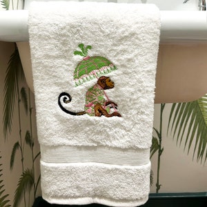 Personalized Cute Monkey Bathroom Towel Design, Luxury Embroidered Jungle Theme  Hand Towel, Animal Lover Decor, Housewarming Gift