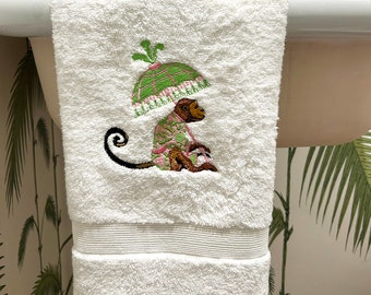 Personalized Cute Monkey Bathroom Towel Design, Luxury Embroidered Jungle Theme  Hand Towel, Animal Lover Decor, Housewarming Gift