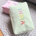 Candy Stripe Rainbow Monogramed Makeup Bag, Personalised Name Cosmetic Pouch, Bridal Shower Travel Pouch, Girly Gift Idea, Weekend Purse