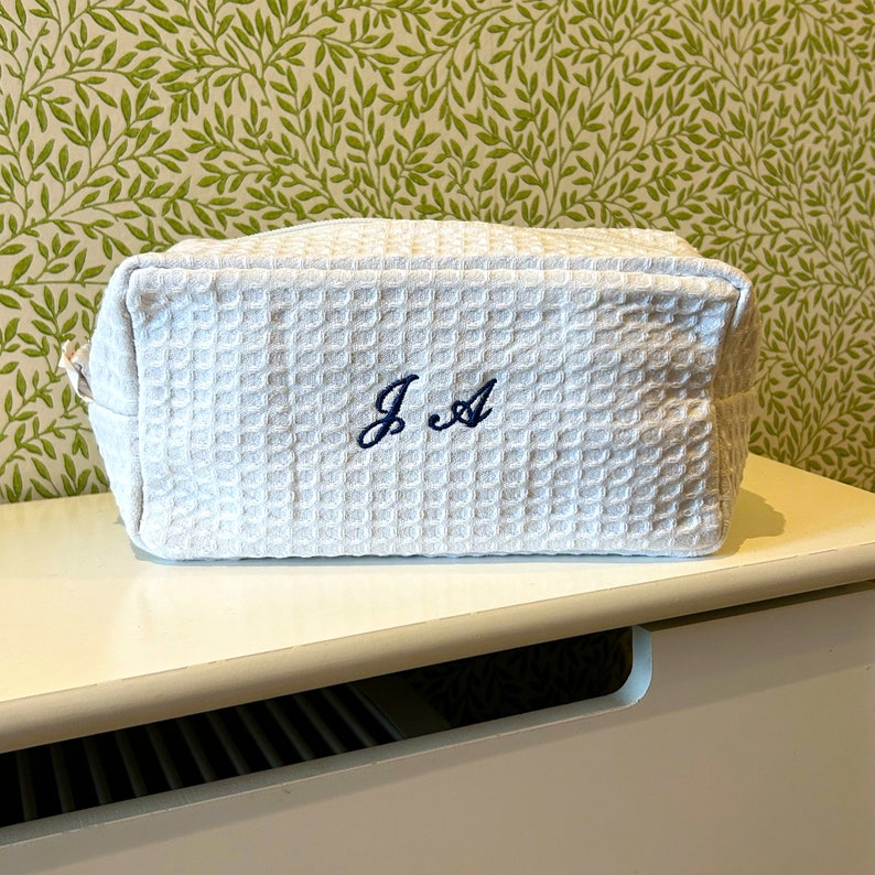 Personalised Small Quilted Monogramed Cosmetic Bag, Initial Name Makeup Pouch, Embroidery, Travel Case, Bridal Shower Gift, Mothers Day image 6